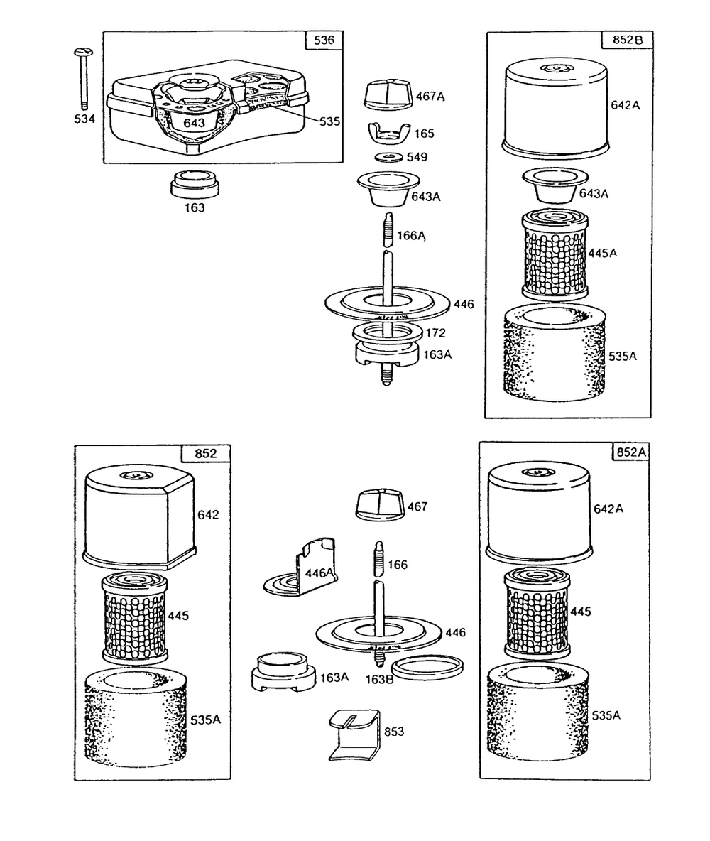 Air Cleaner Groups Diagram and Parts List for 130202-1820-XX  Briggs and Stratton Engine